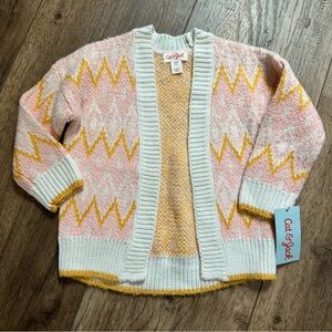 Cat & Jack Girl’s Pink Yellow Cardigan Sweater, Open Front, Fair Isle, Chic, 18m